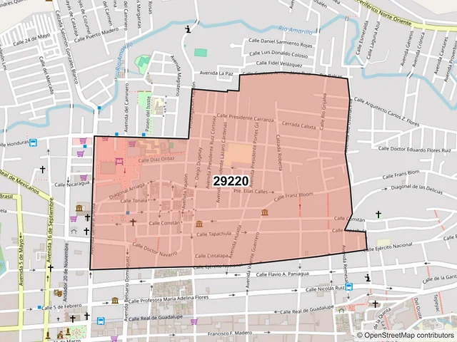 Mapa del código postal 29220, San Cristóbal de las Casas, Chiapas
