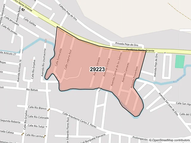 Mapa del código postal 29223, San Cristóbal de las Casas, Chiapas