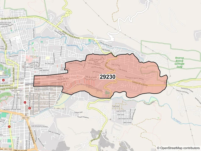 Mapa del código postal 29230, San Cristóbal de las Casas, Chiapas