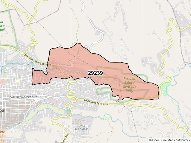 Mapa del código postal 29239, San Cristóbal de las Casas, Chiapas