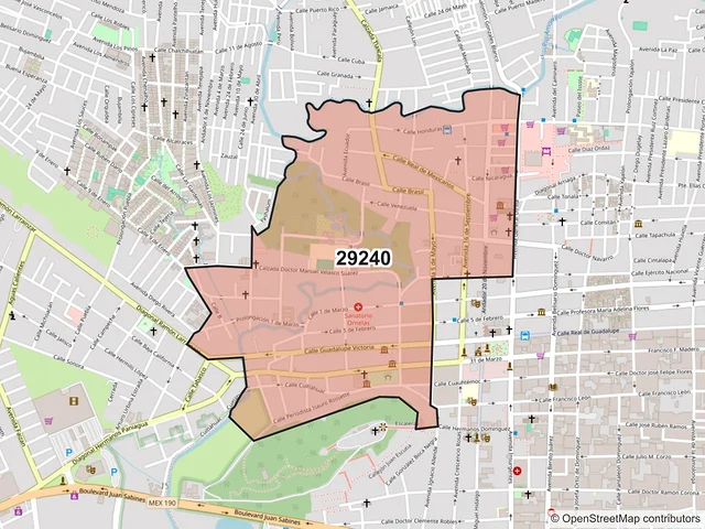 Mapa del código postal 29240, San Cristóbal de las Casas, Chiapas