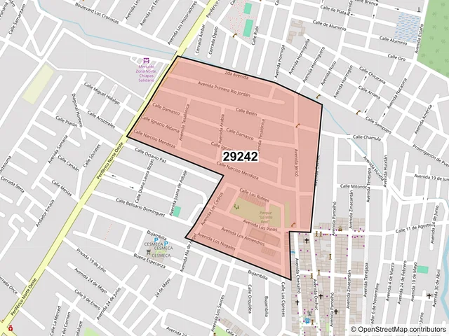 Mapa del código postal 29242, San Cristóbal de las Casas, Chiapas