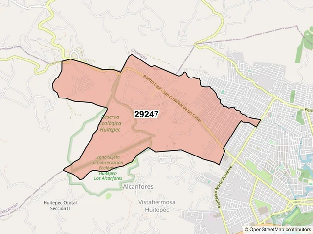 Mapa del código postal 29247, San Cristóbal de las Casas, Chiapas