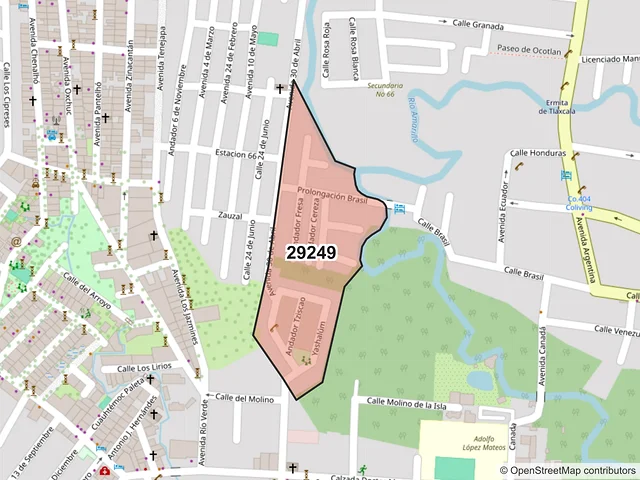 Mapa del código postal 29249, San Cristóbal de las Casas, Chiapas