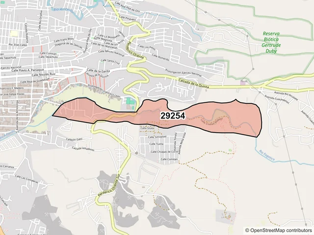 Mapa del código postal 29254, San Cristóbal de las Casas, Chiapas