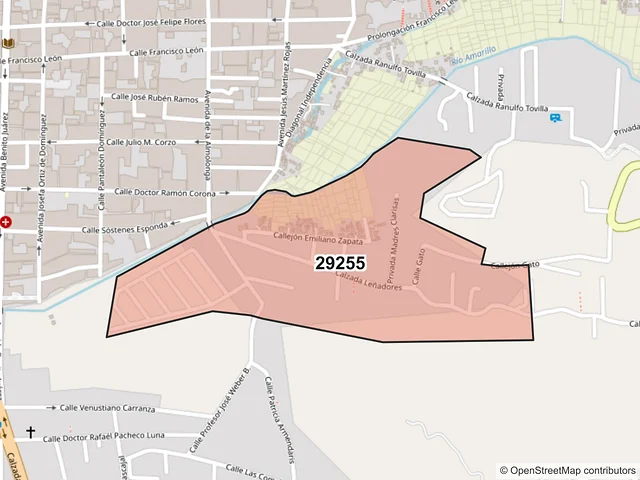 Mapa del código postal 29255, San Cristóbal de las Casas, Chiapas