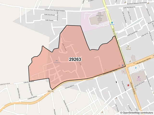 Mapa del código postal 29263, San Cristóbal de las Casas, Chiapas