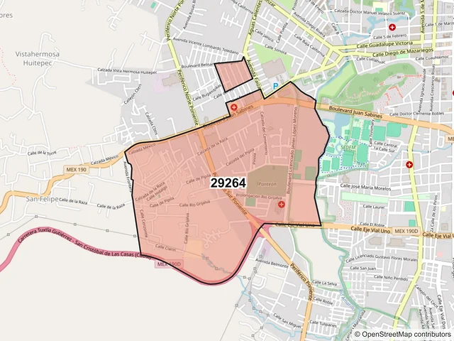Mapa del código postal 29264, San Cristóbal de las Casas, Chiapas