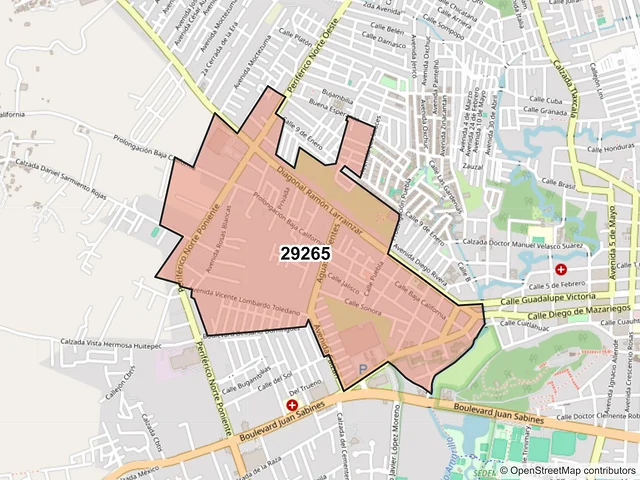 Mapa del código postal 29265, San Cristóbal de las Casas, Chiapas