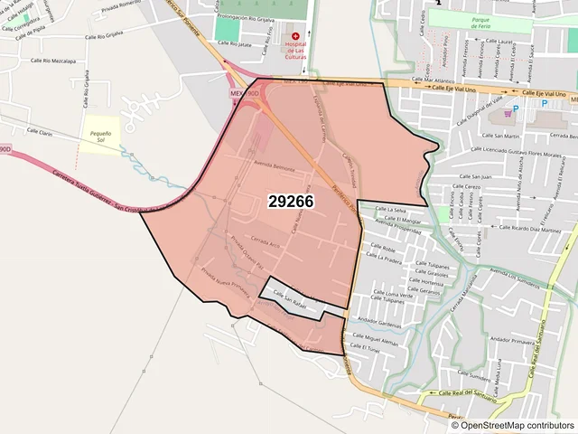 Mapa del código postal 29266, San Cristóbal de las Casas, Chiapas