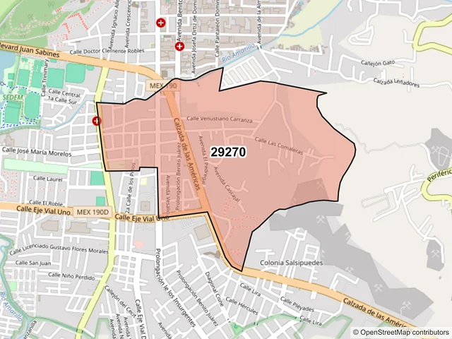 Mapa del código postal 29270, San Cristóbal de las Casas, Chiapas