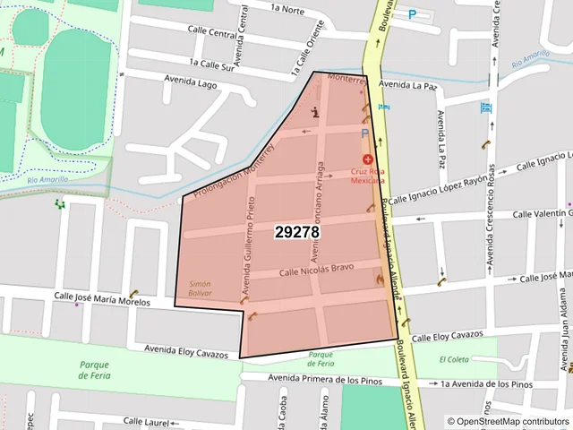 Mapa del código postal 29278, San Cristóbal de las Casas, Chiapas