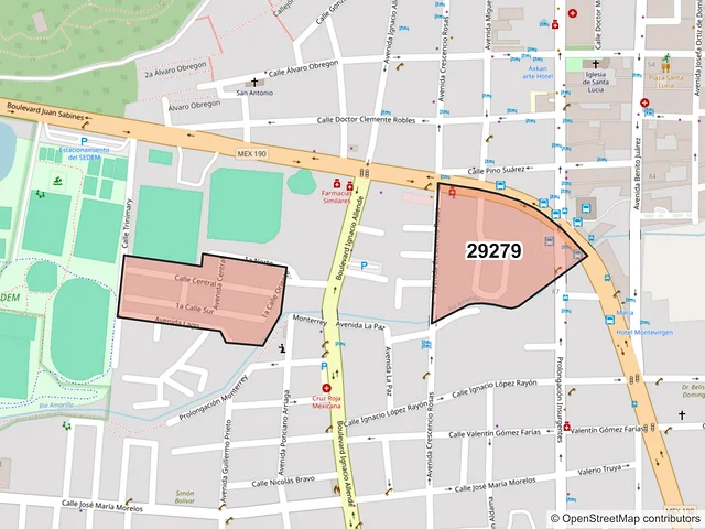 Mapa del código postal 29279, San Cristóbal de las Casas, Chiapas