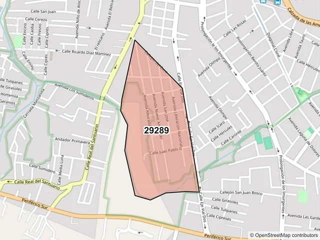 Mapa del código postal 29289, San Cristóbal de las Casas, Chiapas