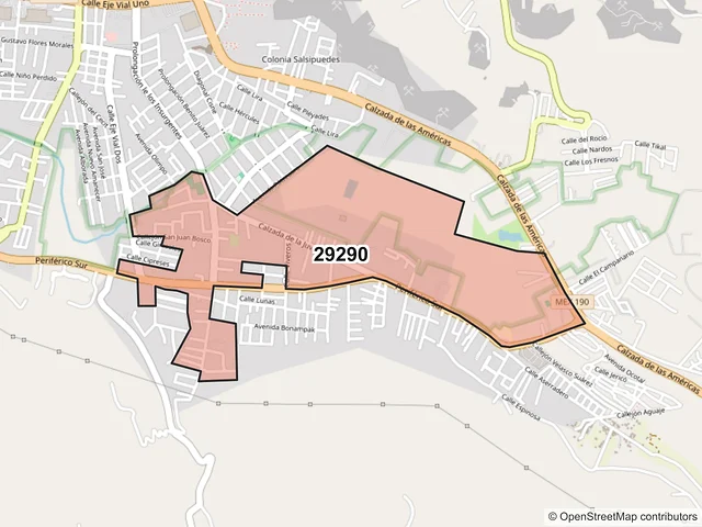 Mapa del código postal 29290, San Cristóbal de las Casas, Chiapas