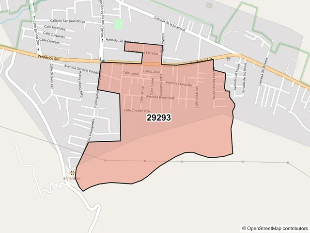 Mapa del código postal 29293, San Cristóbal de las Casas, Chiapas