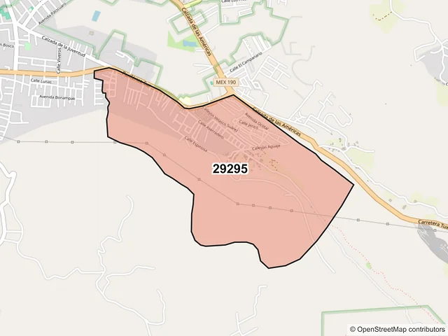 Mapa del código postal 29295, San Cristóbal de las Casas, Chiapas