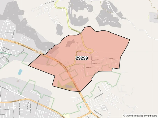 Mapa del código postal 29299, San Cristóbal de las Casas, Chiapas