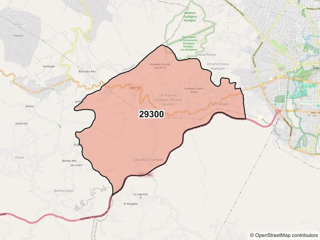 Mapa del código postal 29300, San Cristóbal de las Casas, Chiapas