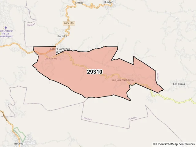 Mapa del código postal 29310, San Cristóbal de las Casas, Chiapas