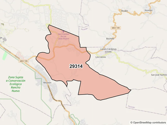 Mapa del código postal 29314, San Cristóbal de las Casas, Chiapas