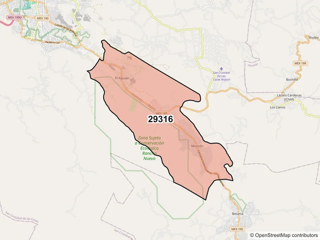 Mapa del código postal 29316, San Cristóbal de las Casas, Chiapas
