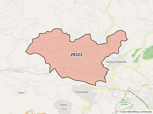 Mapa del código postal 29323, Chamula, Chiapas