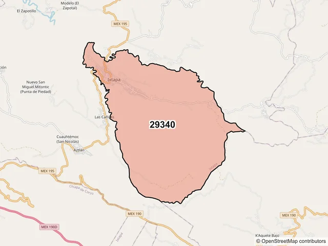 Mapa del código postal 29340, Ixtapa, Chiapas