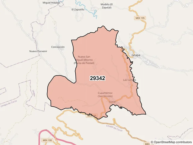 Mapa del código postal 29342, Ixtapa, Chiapas