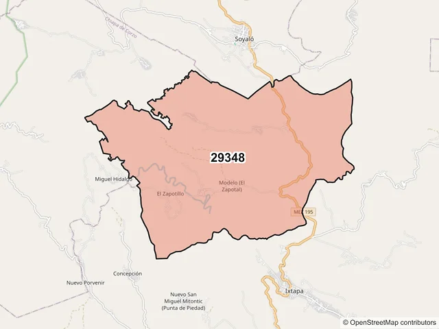 Mapa del código postal 29348, Ixtapa, Chiapas