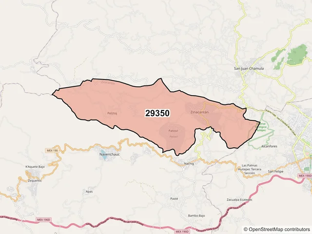 Mapa del código postal 29350, Zinacantán, Chiapas