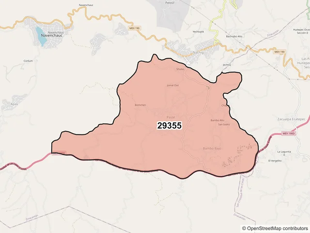 Mapa del código postal 29355, Zinacantán, Chiapas