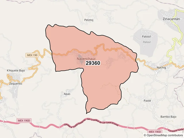 Mapa del código postal 29360, Zinacantán, Chiapas