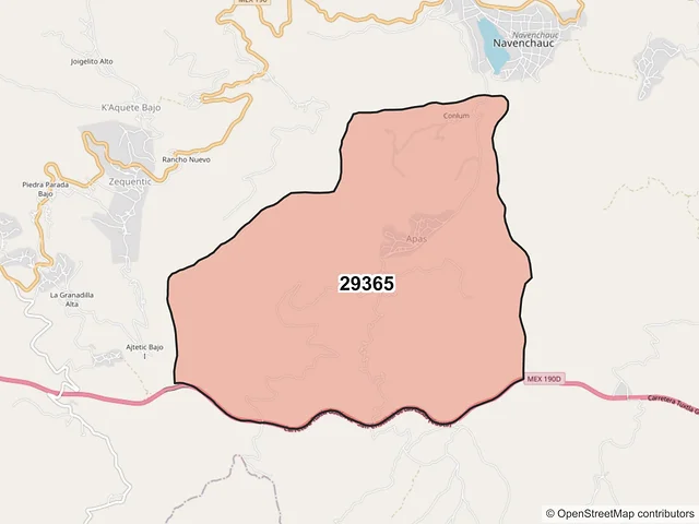 Mapa del código postal 29365, Zinacantán, Chiapas