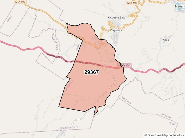 Mapa del código postal 29367, Zinacantán, Chiapas