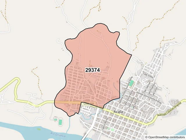 Mapa del código postal 29374, Acala, Chiapas