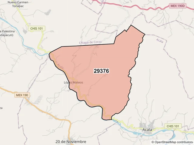 Mapa del código postal 29376, Acala, Chiapas