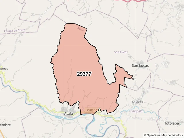 Mapa del código postal 29377, Acala, Chiapas