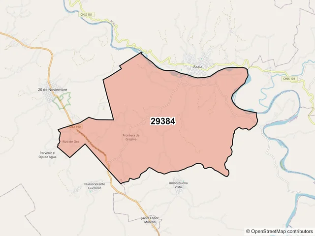 Mapa del código postal 29384, Acala, Chiapas