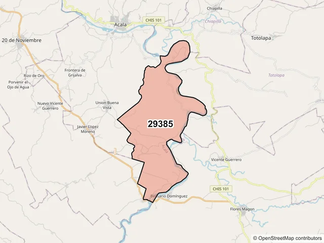 Mapa del código postal 29385, Acala, Chiapas
