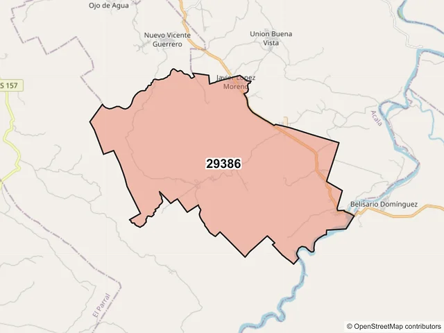 Mapa del código postal 29386, Emiliano Zapata, Chiapas