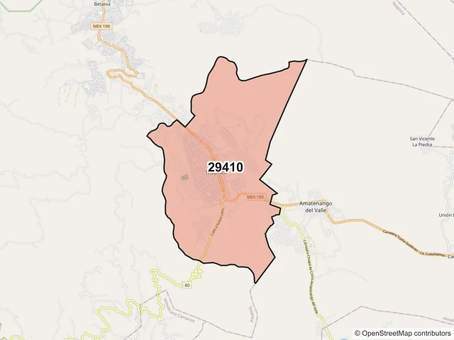 Mapa del código postal 29410, Teopisca, Chiapas