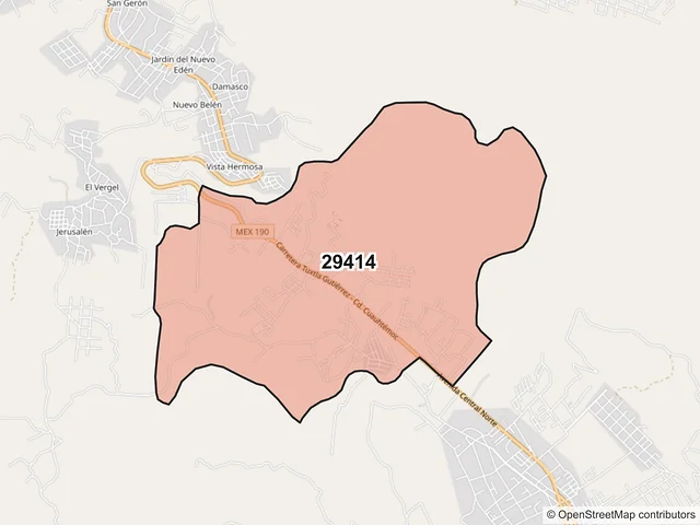 Mapa del código postal 29414, Teopisca, Chiapas