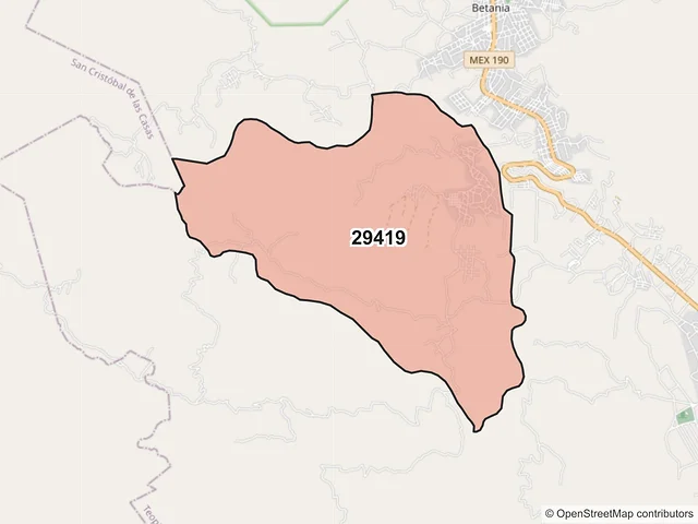 Mapa del código postal 29419, Teopisca, Chiapas