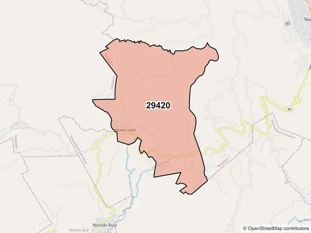 Mapa del código postal 29420, Teopisca, Chiapas