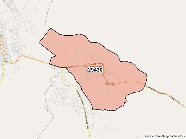 Mapa del código postal 29430, Amatenango del Valle, Chiapas