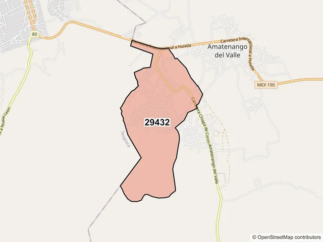 Mapa del código postal 29432, Amatenango del Valle, Chiapas