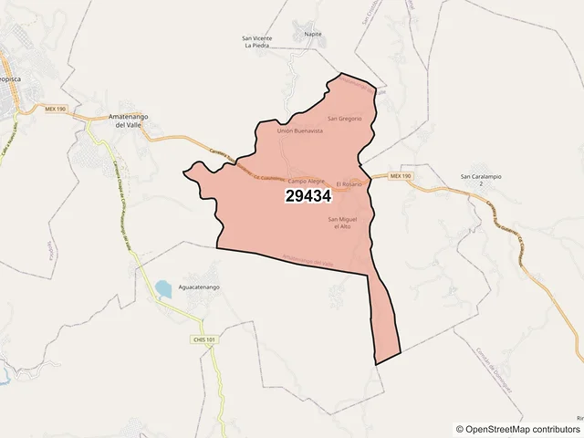 Mapa del código postal 29434, Amatenango del Valle, Chiapas