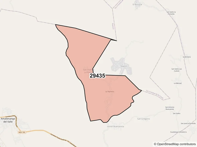 Mapa del código postal 29435, Amatenango del Valle, Chiapas