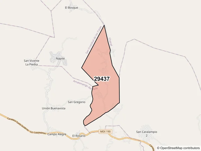 Mapa del código postal 29437, Amatenango del Valle, Chiapas